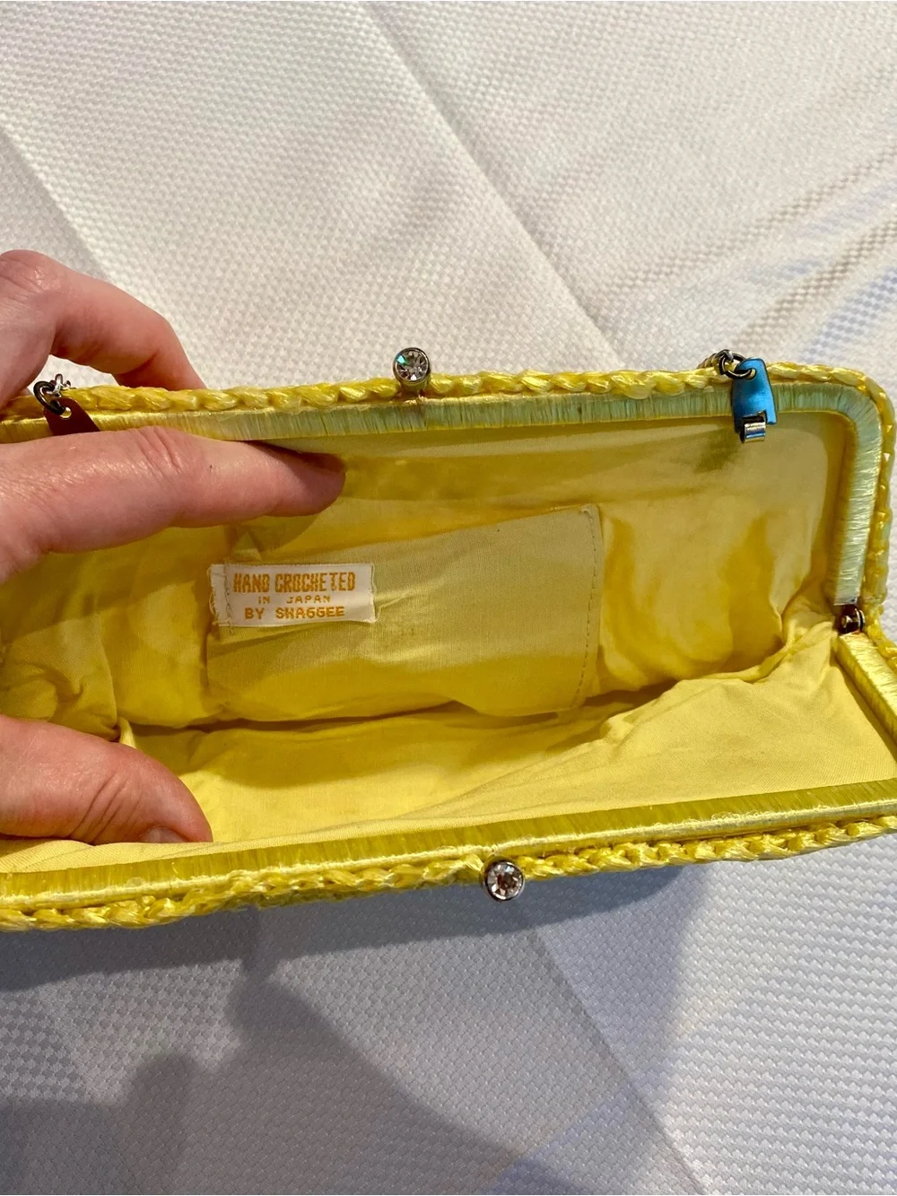 Vintage Yellow Woven Shoulder Bag by Snassee made in Japan w/chain handle